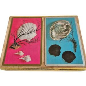 Vintage Playing Cards Set of 2 Beach Nautical Theme Blue Pink In Case Complete